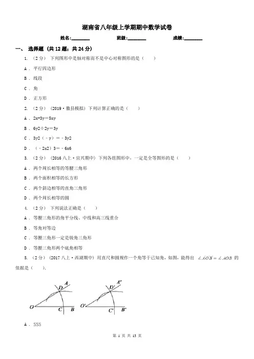 湖南省八年级上学期期中数学试卷