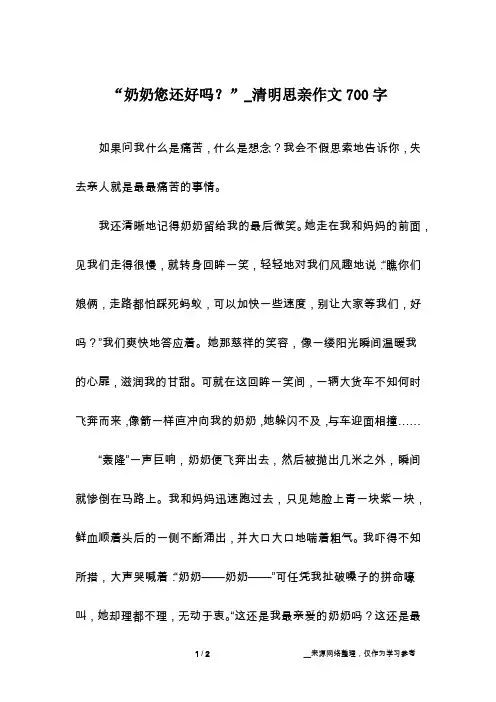 “奶奶您还好吗？”_清明思亲作文700字
