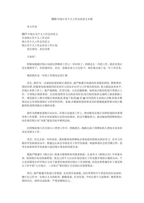 2018年统计员个人工作总结范文4篇.doc