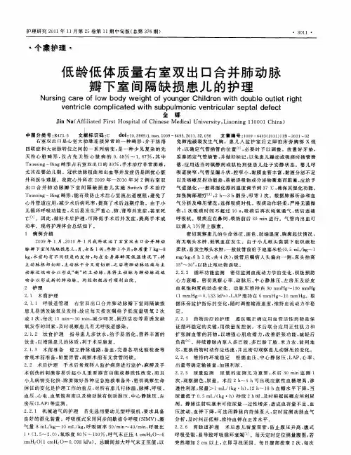 低龄低体质量右室双出口合并肺动脉瓣下室间隔缺损患儿的护理