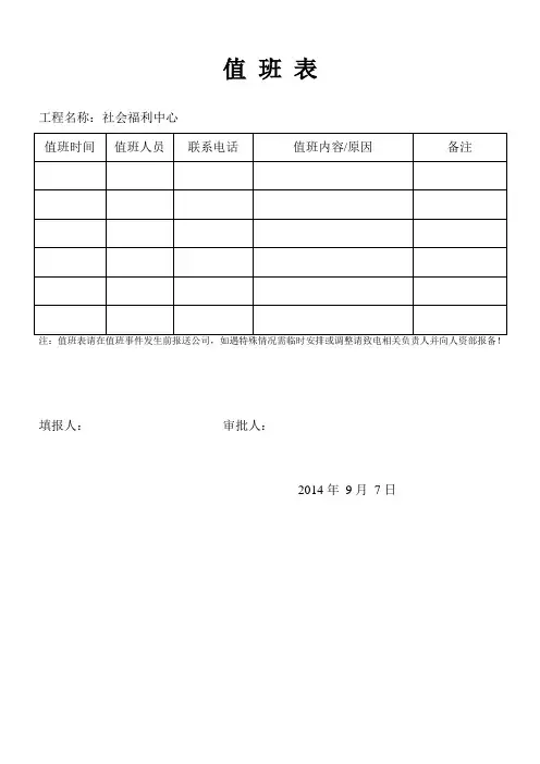 值班表