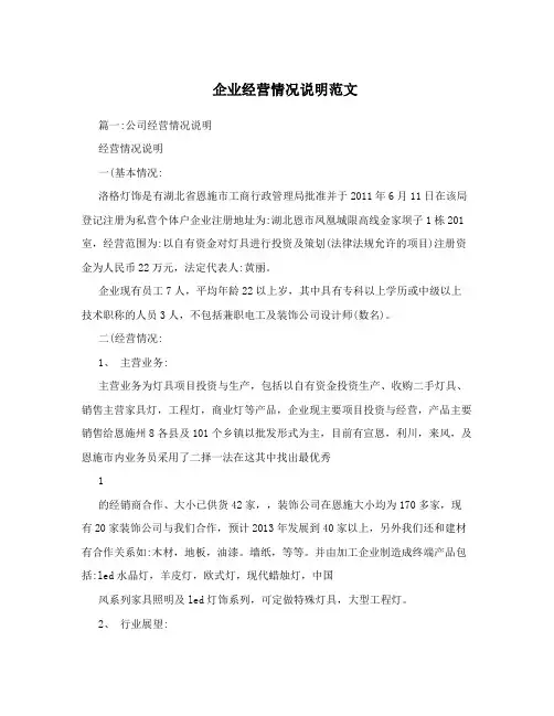 企业经营情况说明范文
