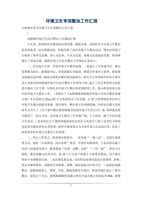 环境卫生专项整治工作汇报