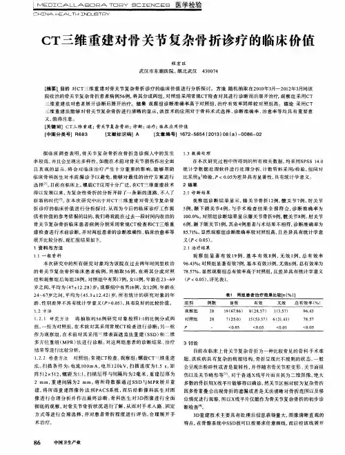 cT三维重建对骨关节复杂骨折诊疗的临床价值