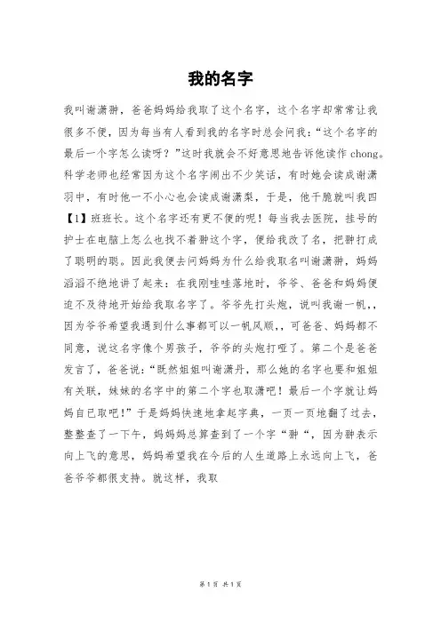 我的名字_初一作文