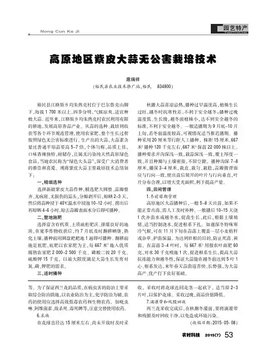 高原地区紫皮大蒜无公害栽培技术