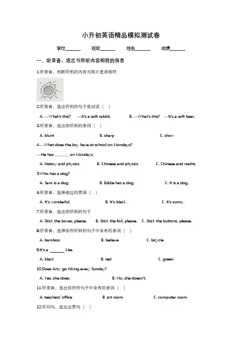 小升初英语模拟试题(十)人教精通版(含答案)
