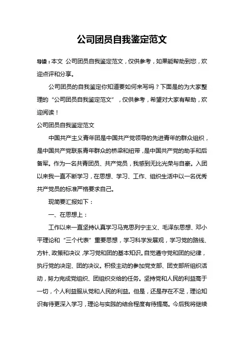 公司团员自我鉴定范文