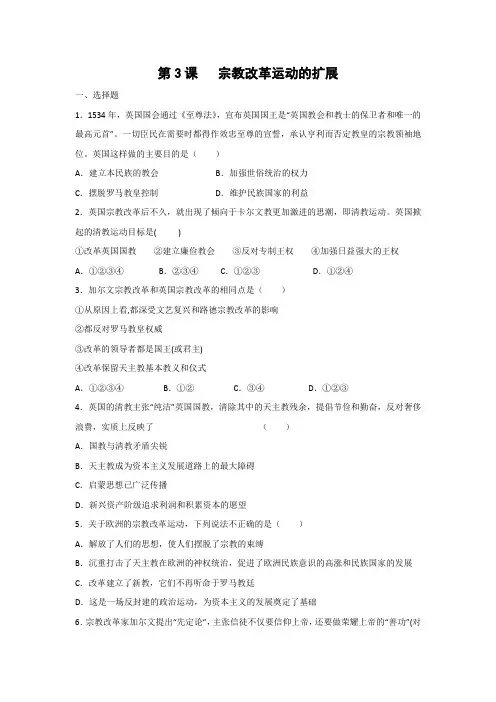 课时作业17：第3课   宗教改革运动的扩展