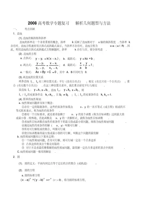 高考数学专题复习解析几何题型与方法