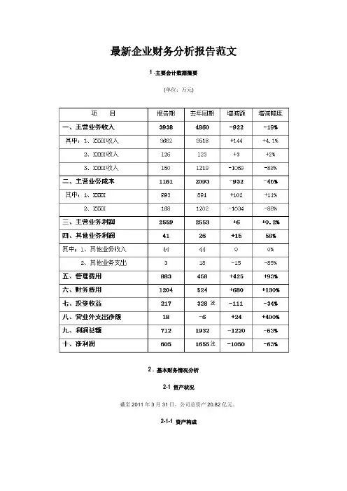 最新企业财务分析报告范文