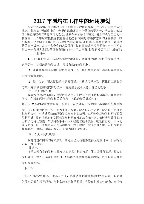 2017年国培在工作中的运用规划