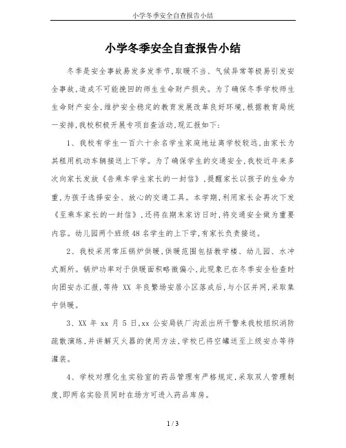 小学冬季安全自查报告小结