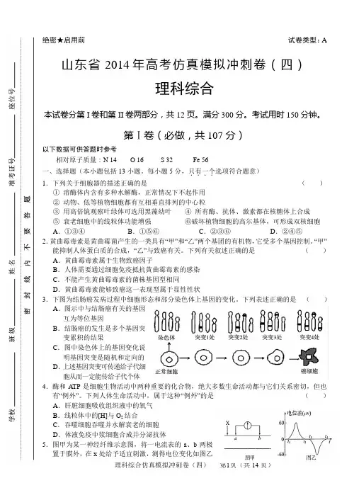 2014山东高考理科综合模拟4