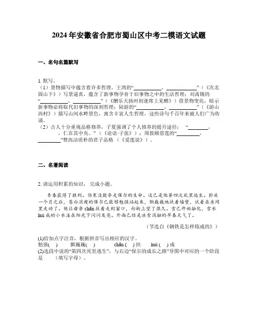 2024年安徽省合肥市蜀山区中考二模语文试题