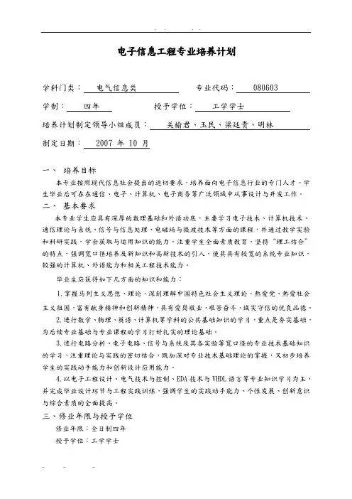 电子信息工程专业培养计划
