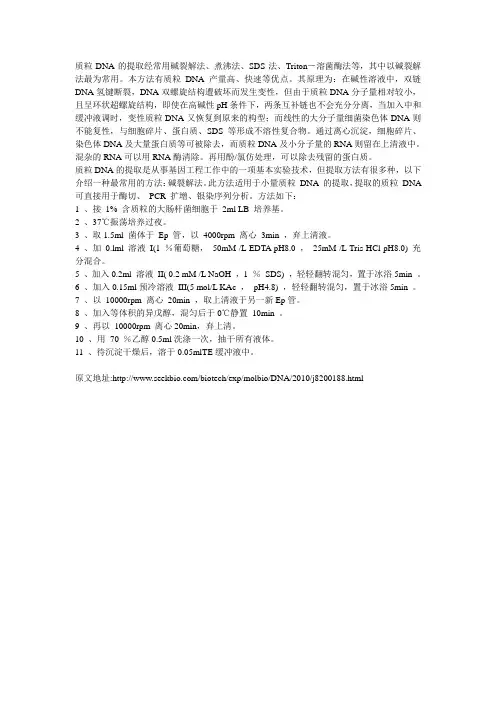大肠杆菌质粒DNA的提取操作