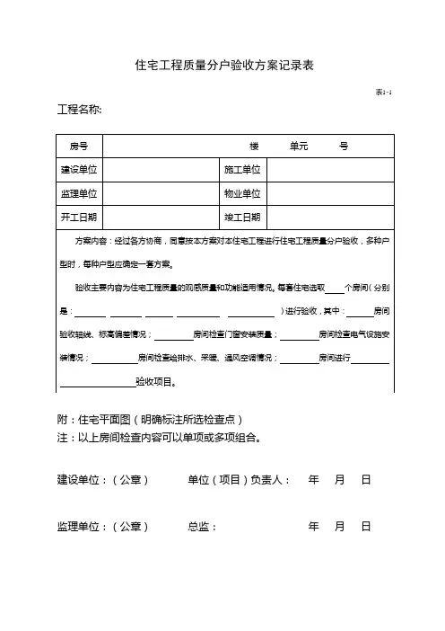 住宅工程质量分户验收方案记录表
