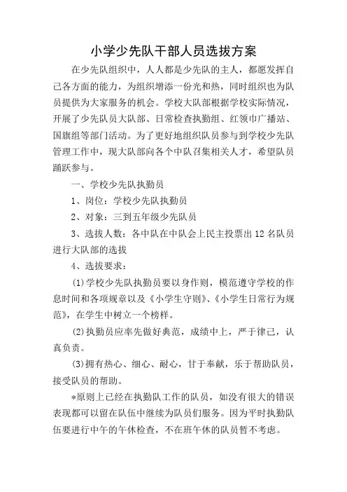 小学少先队干部人员选拔方案