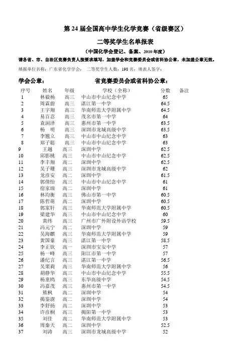 第21届全国高中学生化学竞赛(省级赛区)