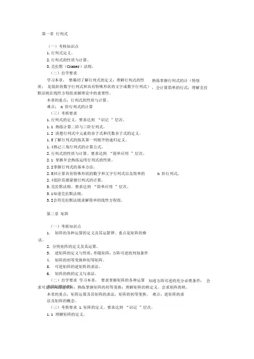 自考线性代数考试大纲