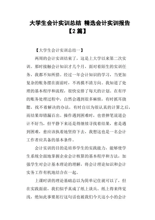 大学生会计实训总结 会计实训报告2篇