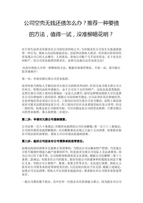 公司空壳无钱还债怎么办
