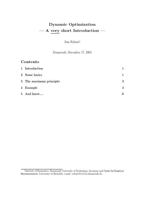 Dynamic Optimization A Very Short Introduction英文精品课件