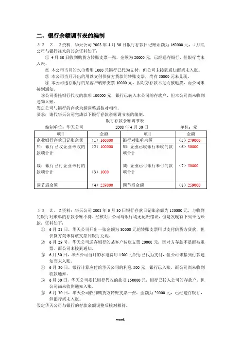 会计基础综合题银行调节表.(精选)
