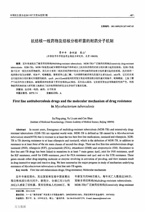 抗结核一线药物及结核分枝杆菌的耐药分子机制