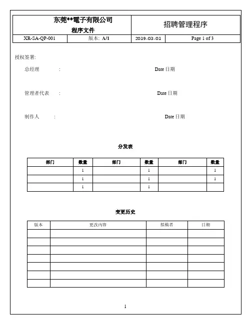 社会责任-XR-SA-QP-001招聘管理程序