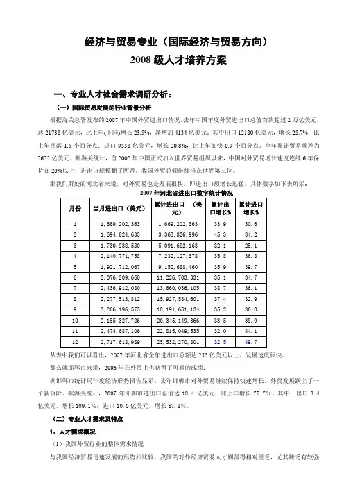 经济与贸易专业(国际经济与贸易方向)