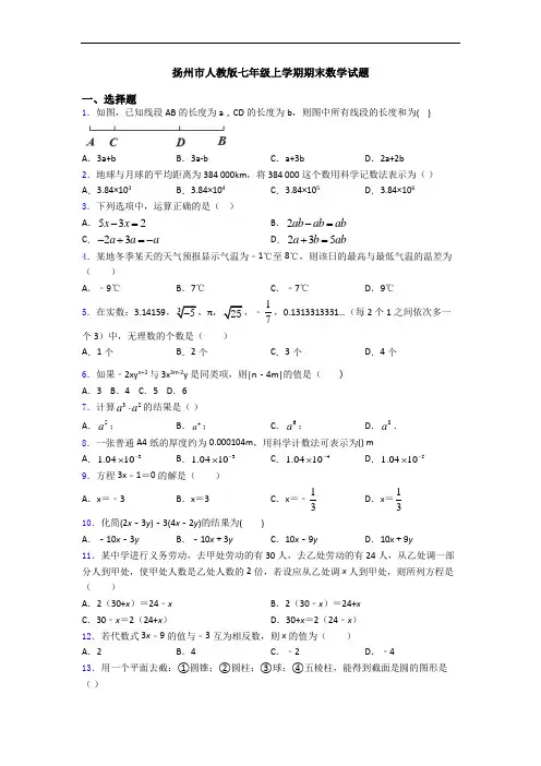 扬州市人教版七年级上学期期末数学试题