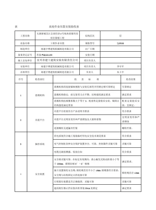 高处作业吊篮安装验收表