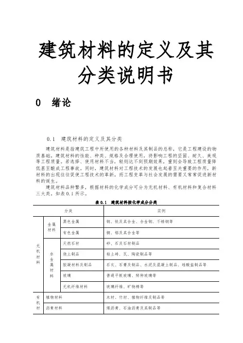 建筑材料的定义和分类说明书