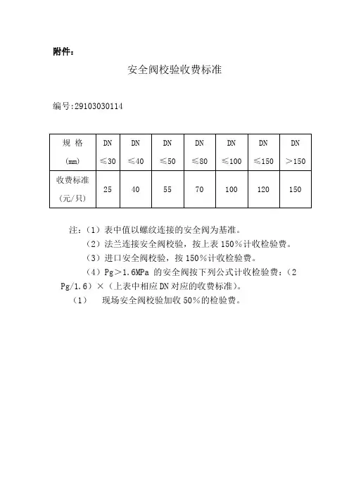 安全阀校验收费标准