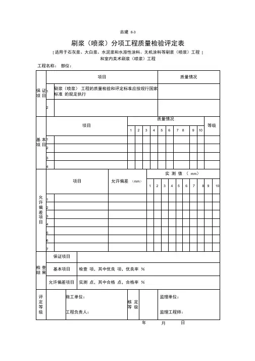 刷浆分项工程质量检验评定表