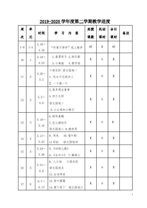 一年级教学进度表