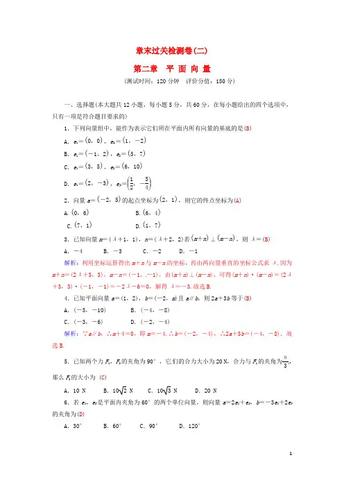 2015-2016学年高中数学 第二章 平面向量章末过关检测卷 新人教A版必修4