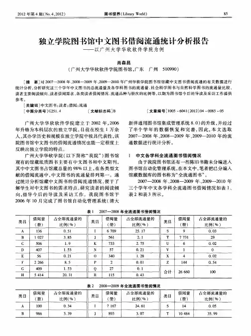 独立学院图书馆中文图书借阅流通统计分析报告——以广州大学华软软件学院为例