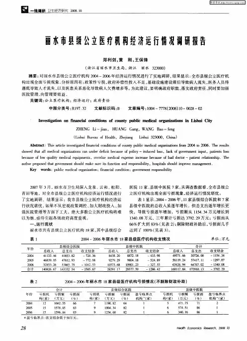 丽水市县级公立医疗机构经济运行情况调研报告
