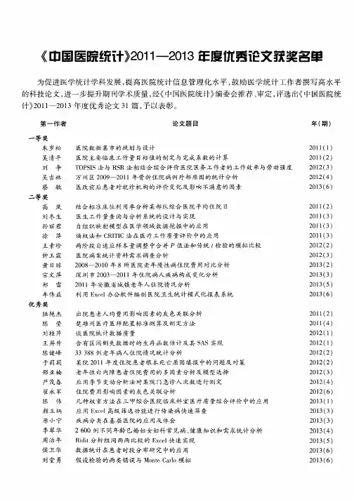 《中国医院统计》2011—2013年度优秀论文获奖名单