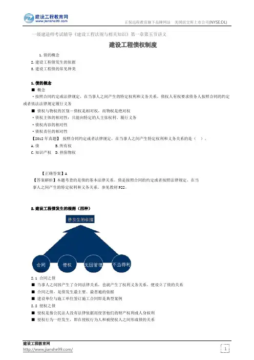 建设工程债权制度——一级建造师考试辅导《建设工程法规与相关知识》第一章第五节讲义
