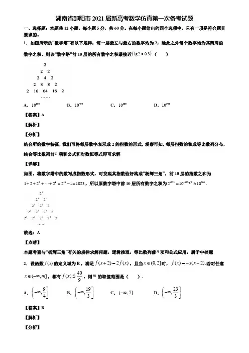 湖南省邵阳市2021届新高考数学仿真第一次备考试题含解析