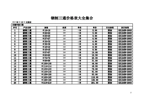 钢制三通价格表大全集合