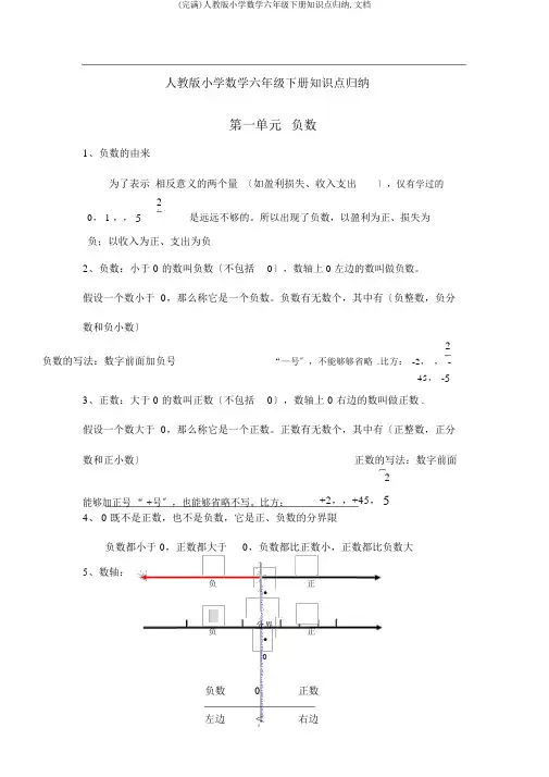 (完整)人教版小学数学六年级下册知识点归纳,文档