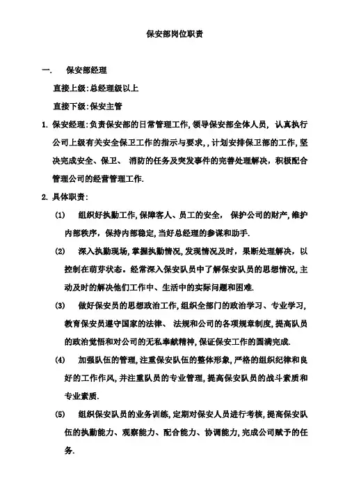 琥珀酒吧保安部岗位职责