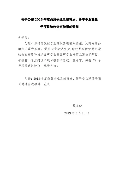 关于公布2018年度品牌专业及培育点、骨干专业建设