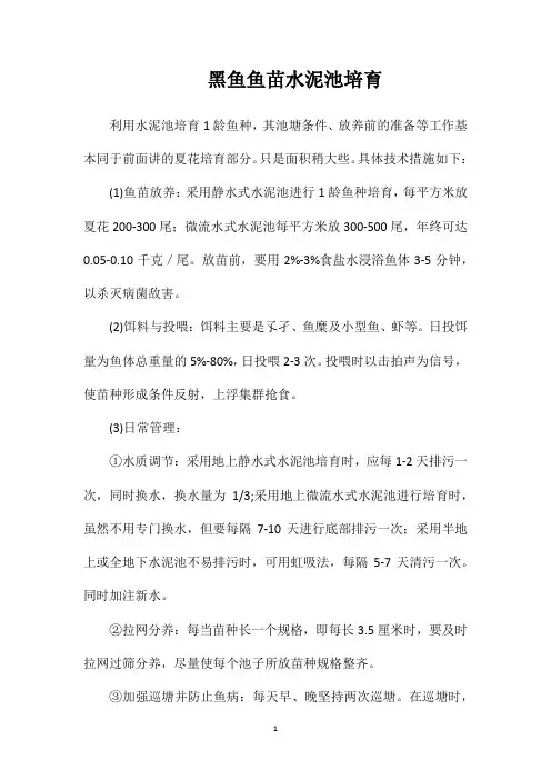 黑鱼鱼苗水泥池培育