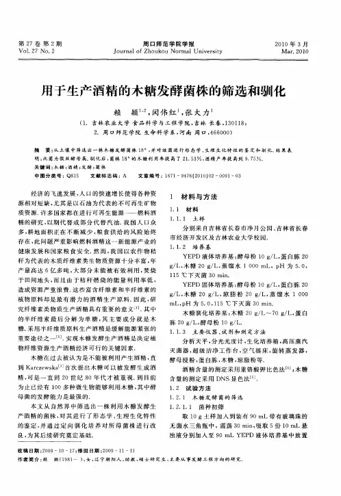用于生产酒精的木糖发酵菌株的筛选和驯化